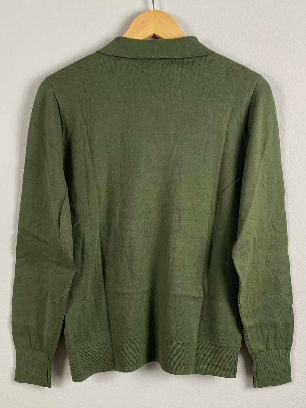 J. Crew Factory Cotton Long Sleeve Open Collar Sweater Polo | Distressed Fatigue - Picture 2 of 16